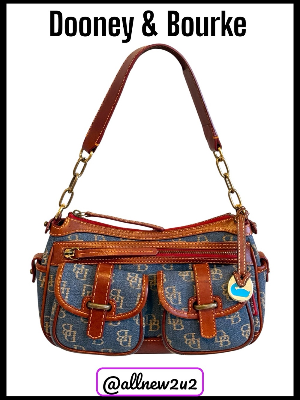 Dooney & Bourke Vintage Denim Monogram Hobo Baguette Bag